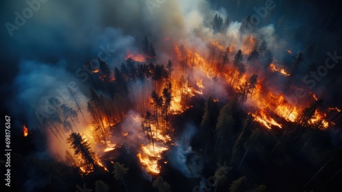 Aerial photography at high altitude of a fire in a forest © sambath