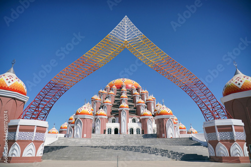 Canvas Print Masjid 99 Kubah (99 Domes Mosque), a beautiful Mosque with unique architecture, located in famous destination, Losari Beach, Makassar, South Sulawesi, Indonesia