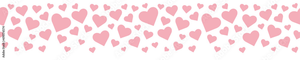 Seamless border with pink hearts for Valentine's Day. Vector and PNG on transparent background.