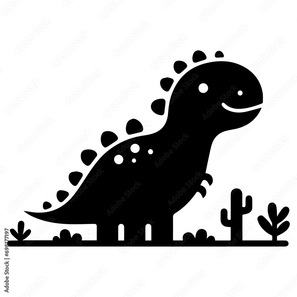 Fototapeta premium minimal Funny cartoon dinosaur vector silhouette, silhouette, black color, white background