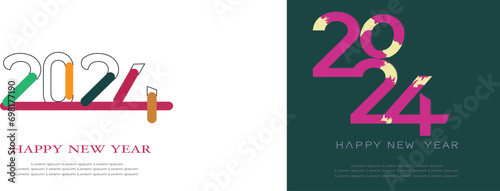 Happy new year 2024 design. With colorful truncated number illustrations. Premium vector design for poster, banner, greeting and new year 2024 celebration.