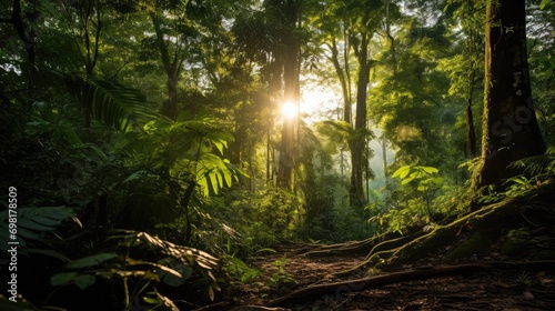 Photograph taken with a Canon EOS 5D camera, using the Canon EF 24-70mm f/2.8L II USM lens at a focal length of about 50mm. The scene is the dense and vibrant Amazon Rainforest. 