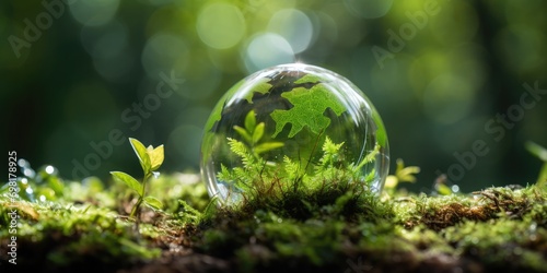 World environment and earth day concept green globe in eco friendly environment 