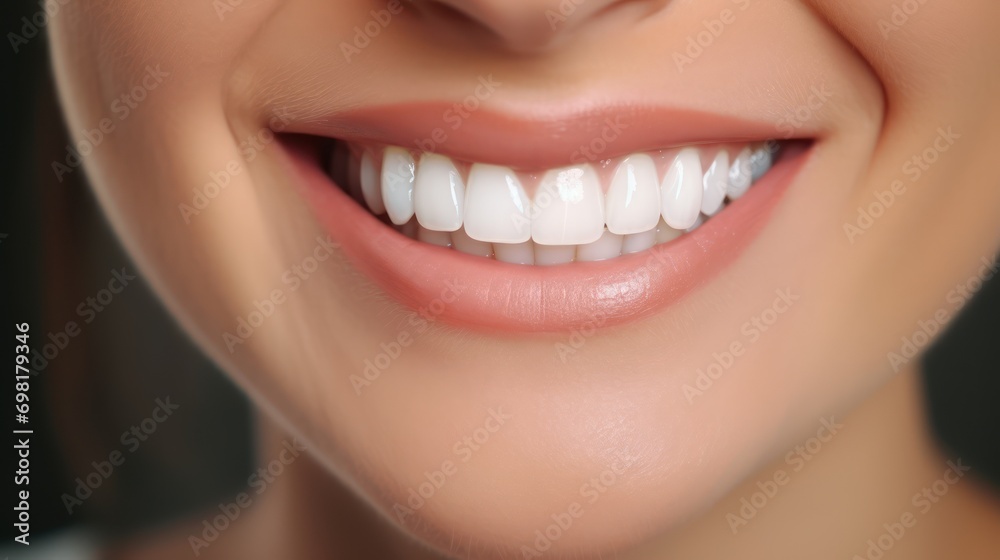 Fototapeta premium White teeth, beautiful smile, zoom in on the face,