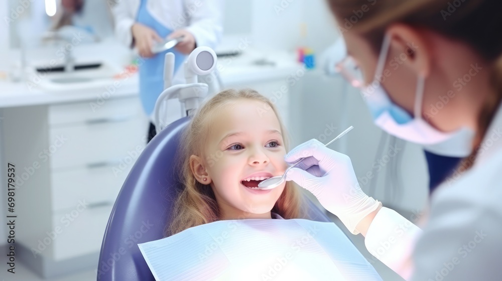 The dentist examined the children's teeth in the clinic, montage photography, photo grade, 32K, hyper quality The dentist examined the children's teeth in the clinic, montage photography, photo grade, 32K, hyper quality