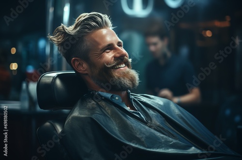 a man with a beard sitting in a barber shop