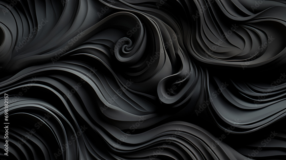 Black gypsum interior seamless background, line wave wall in a retro style - obrazy, fototapety, plakaty 