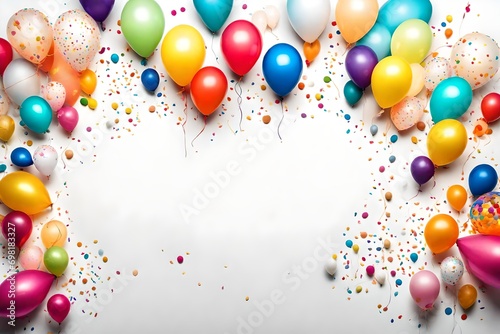 colorful balloons with party bushes at the border with text copy space in the middle with white color at the back wall abstract background 
