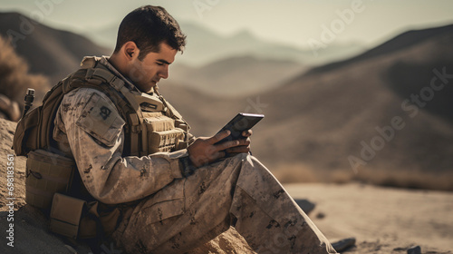 Strategic Tablet Use: Soldier in the Middle East on Duty, Generative AI
