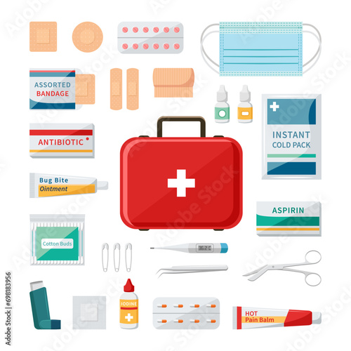 Vector of first aid kit element set