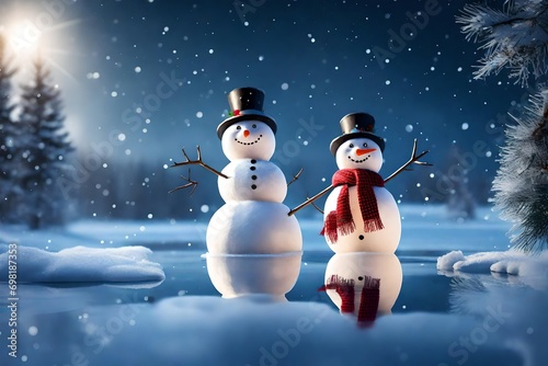 Happy snowman Midjourney v5 standing in christmas 