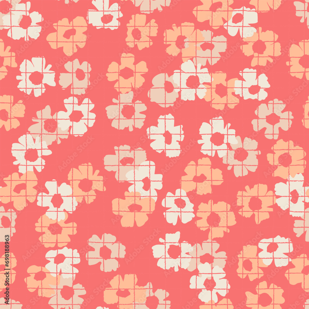 Seamless pattern with hand drawn flowers in Color of the year 13-1023 Peach Fuzz for surface design and other design projects Seamless pattern with hand drawn flowers in Color of the year 13-1023 Peach Fuzz for surface design and other design projects