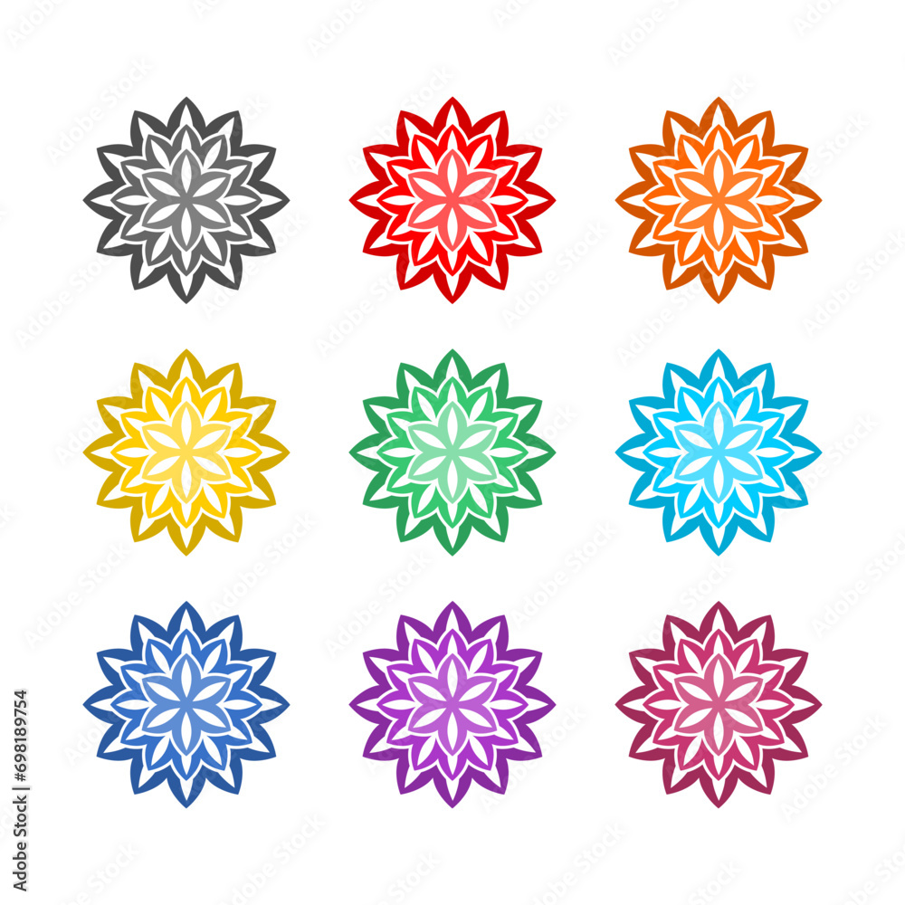 Mandala color icon isolated on white background. Set icons colorful Mandala color icon isolated on white background. Set icons colorful