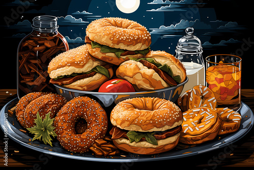 Drawn pop art fast food. Il...