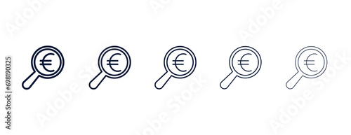 euro under magnifier outline icon. Black, bold, regular, thin, light icon from business collection. Editable vector isolated on white background photo
