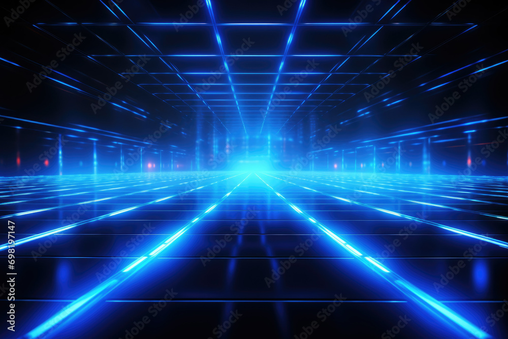 Blue Radial Lighting Effect on Grid Perspective Background Blue Radial Lighting Effect on Grid Perspective Background