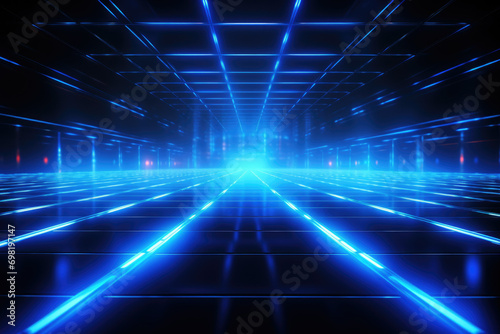 Blue Radial Lighting Effect on Grid Perspective Background