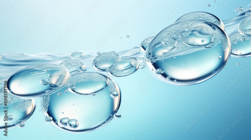 Close-up macro photo of water drops or oil bubbles on blue background.