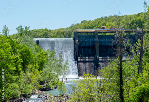 Water flowing gracefully over Oklahoma dam