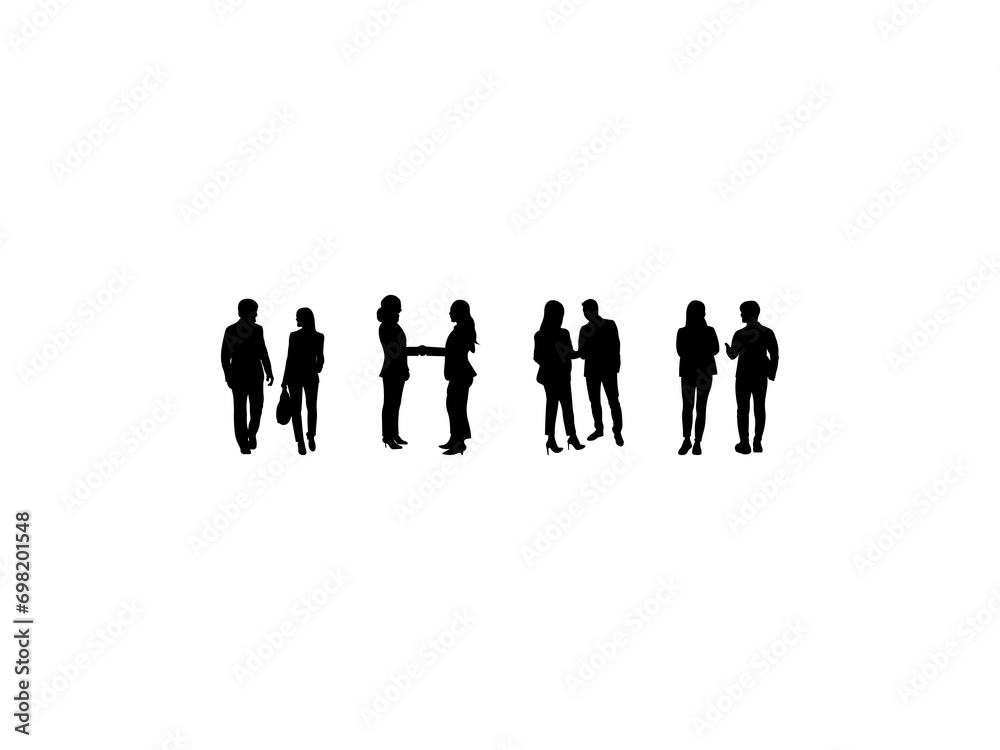 Set of Two People Having A Discussion Silhouette in various poses isolated on white background Set of Two People Having A Discussion Silhouette in various poses isolated on white background