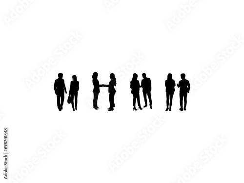 Set of Two People Having A Discussion Silhouette in various poses isolated on white background