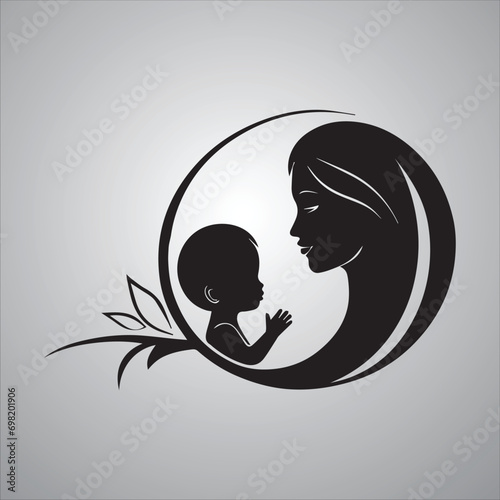 Mother and child or baby vector logo illustration