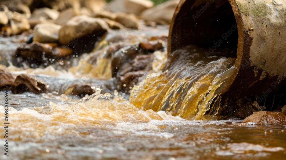 Wastewater flowing out of pipe, environmental pollution concept Wastewater flowing out of pipe, environmental pollution concept