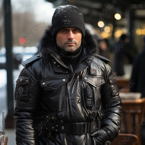 portrait of a security guard in a jacket
