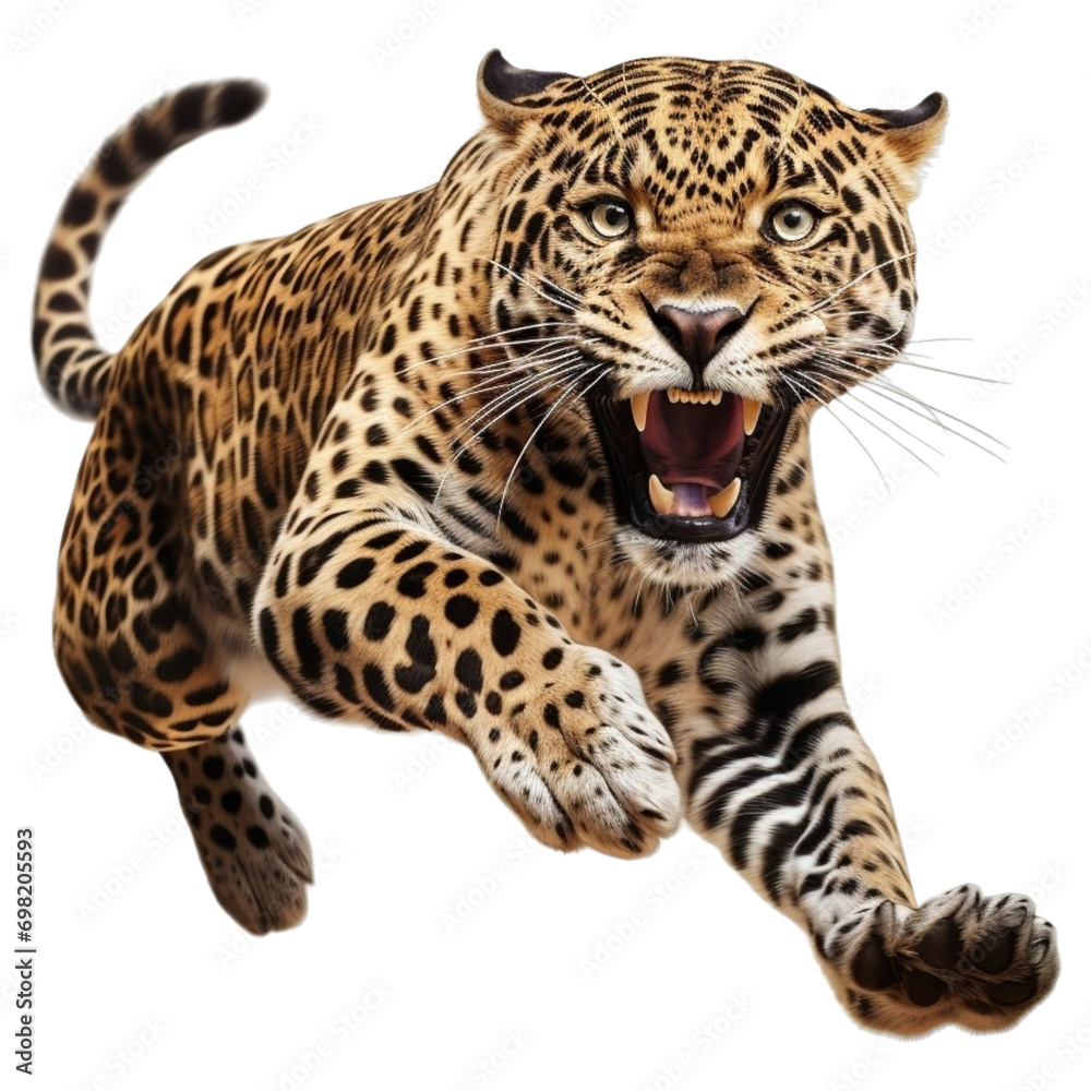 Fototapeta premium Leopard panther running image on a transparent background