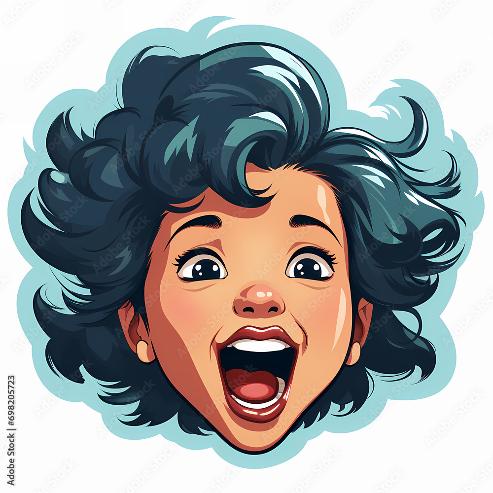 Wow pop art girl. little surprised beautiful lady with open smile with wow. Illustration in modern comic style. Colorful pop art.