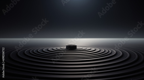Midnight Pulse: Product Podium with Cylindrical Object on Dark Rippled Base in Soft Light