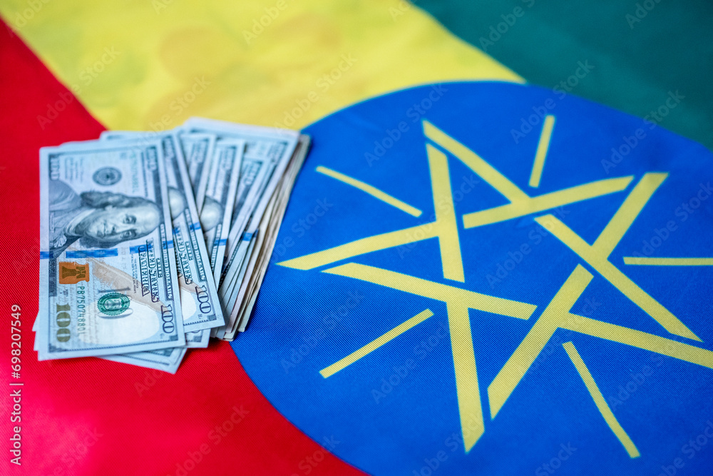 Fototapeta premium us dollars on Ethiopia flag