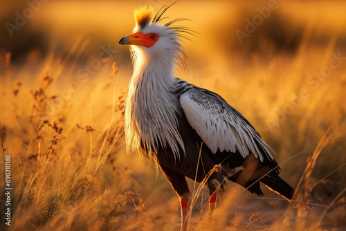 A majestic Secretarybird standing tall on the vast African savannah