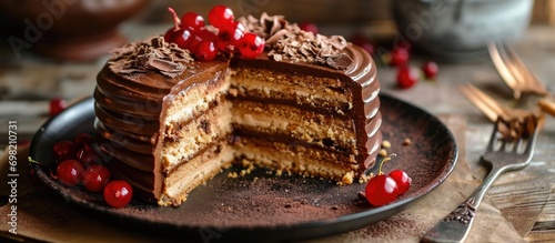 Traditional Hungarian Dobos cake with delicious chocolate cream. photo