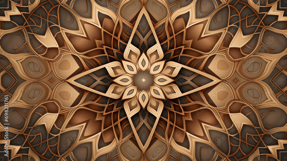 Intricate Arabic Geometric Patterns in Warm Earth Tones, Arabic Ornamental Intricate Arabic Geometric Patterns in Warm Earth Tones, Arabic Ornamental