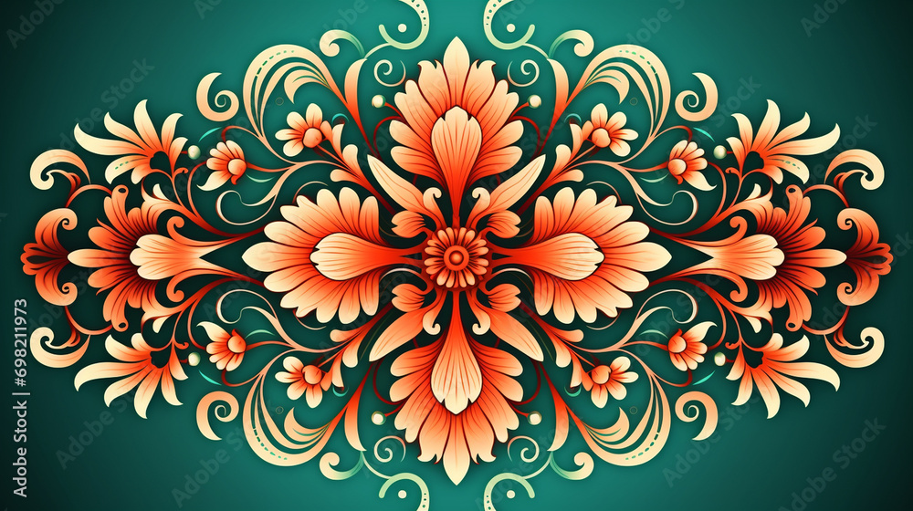Vector Graphic of Arabesque Floral Elements Arranged in a Symmetrical Design, Vector Vector Graphic of Arabesque Floral Elements Arranged in a Symmetrical Design, Vector