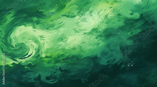 Abstract Artistic Background with Swirls and Splashes of Various Green Tones, Green Background