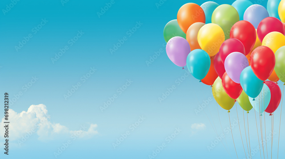 Illustration of Colorful Balloons in a Festive Arrangement Against a Blue Sky, Colorful Background Images