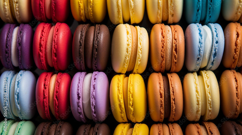 Close-Up of Colorful Macarons Arranged in a Tasty and Stylish Pattern, Colorful Background Images