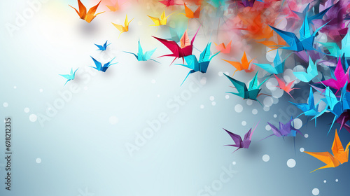 Vector Composition of Colorful Origami Paper Cranes Forming a Whimsical and Artistic Background, Colorful Background Images