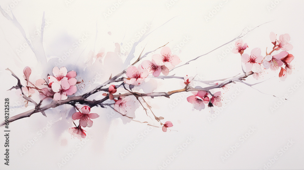 Expressive Sketch of a Cherry Blossom Branch, Capturing the Softness and Fragility of Spring Blooms, Spring Expressive Sketch of a Cherry Blossom Branch, Capturing the Softness and Fragility of Spring Blooms, Spring