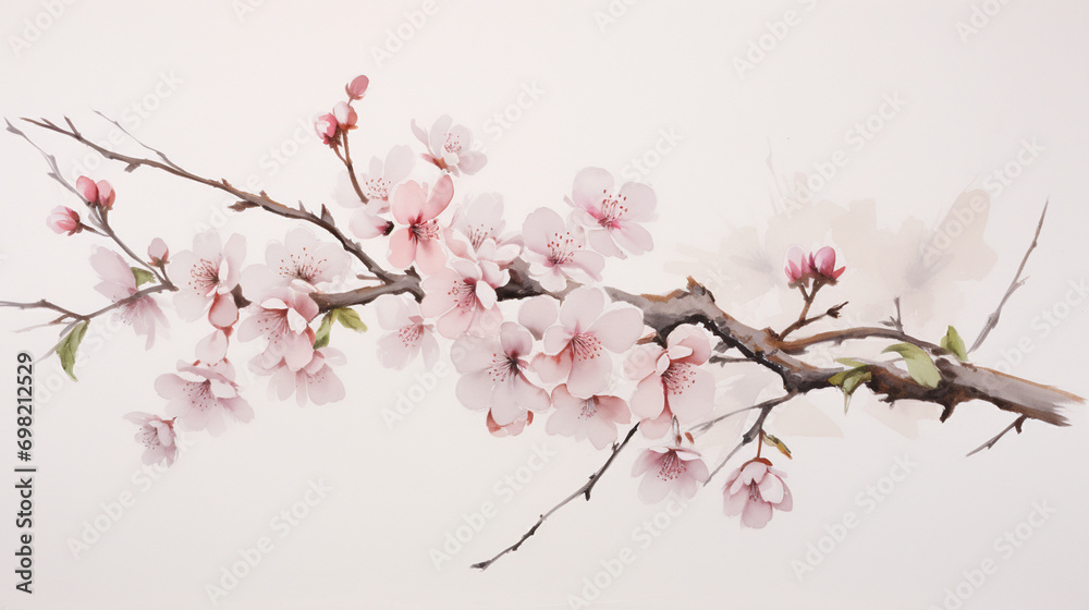 Expressive Sketch of a Cherry Blossom Branch, Capturing the Softness and Fragility of Spring Blooms, Spring