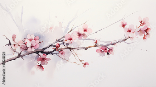 Expressive Sketch of a Cherry Blossom Branch, Capturing the Softness and Fragility of Spring Blooms, Spring