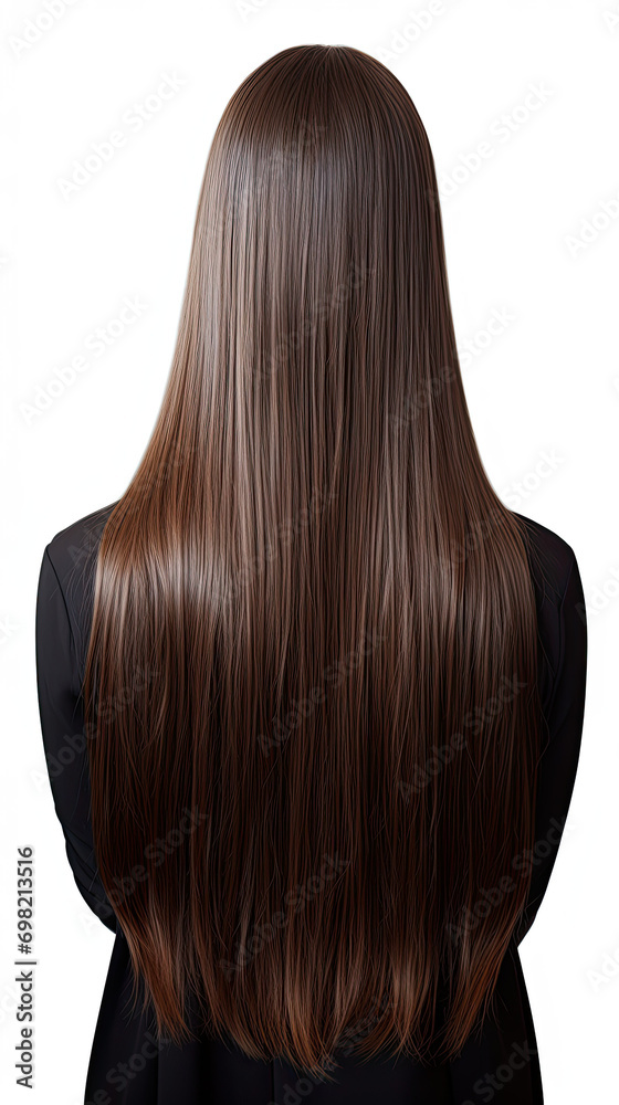 Fototapeta premium Back view of woman with Long straight hair. Isolated on white background