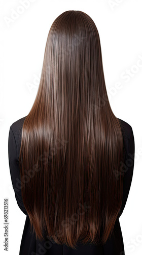 Back view of woman with Long straight hair. Isolated on white background
