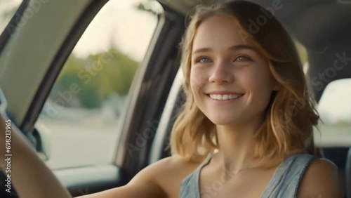 woman driving a car smiling face