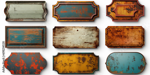 Ornamental label frames. Old ornate labels, decorative vintage frame and retro badge. Royal wedding insignia, sale sticker or invitation card. Isolated vintage door sign  set. Empty with copy space.