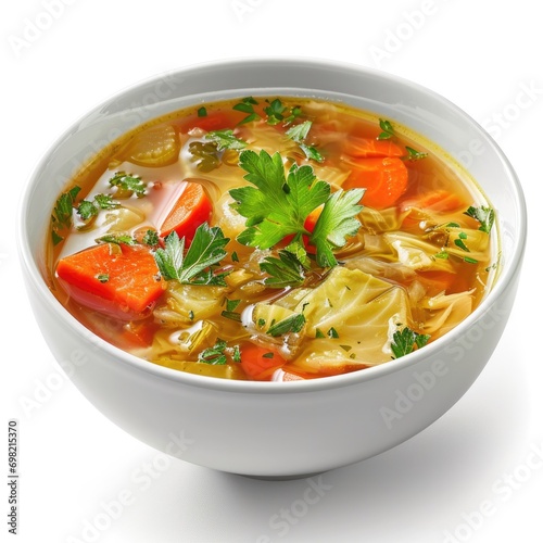 Cabbage Soup, a delicious dish , isolated in white background
