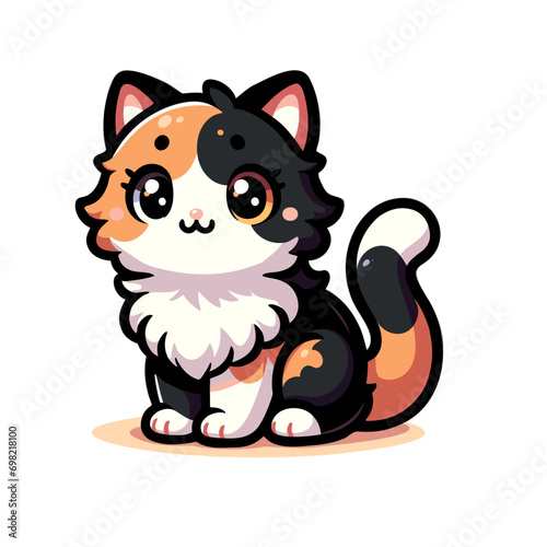 可愛い猫のイラスト。座っている姿。アニメ風イラスト。ベクター画像。生成AIで作成された。
