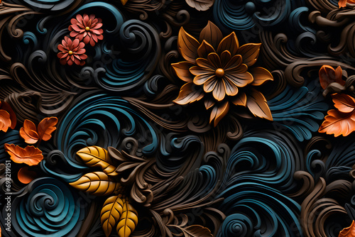 Wooden baroque ornament sea...